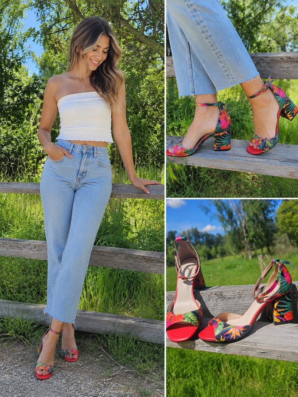 Lodi Spain Tropical Floral Leather Block Heel Sandals – Size 38